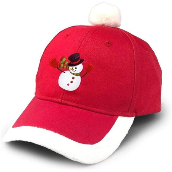 Merry Christmas Hat Vintage Adjustable Snowman Cartoon Baseball Cap Embroidered